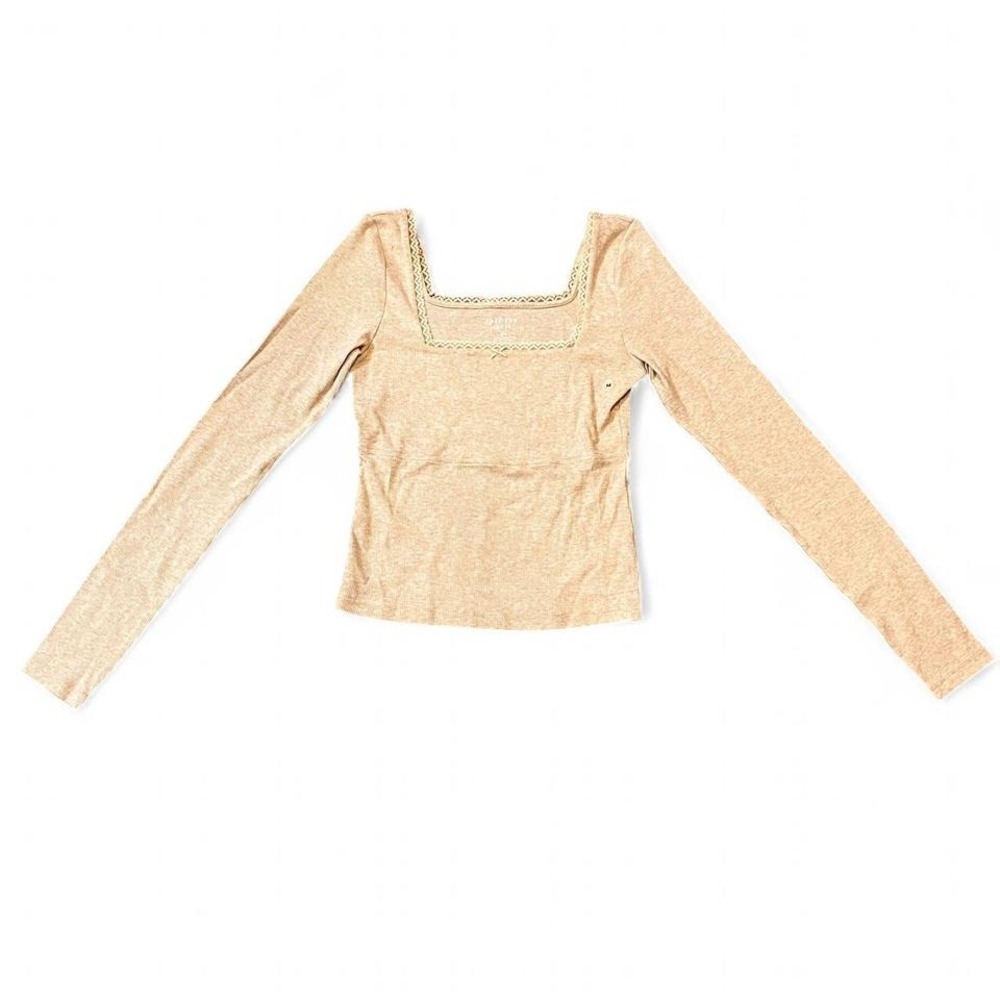 American Eagle Ribbed Square Neck Lace Trim Top Medium NWT Chiccore Coquette